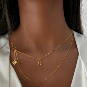 Collier pendentif plaqué or en acier inoxydable 316L avec breloque initiale R pour femme, bijoux tendance - Product Image 3