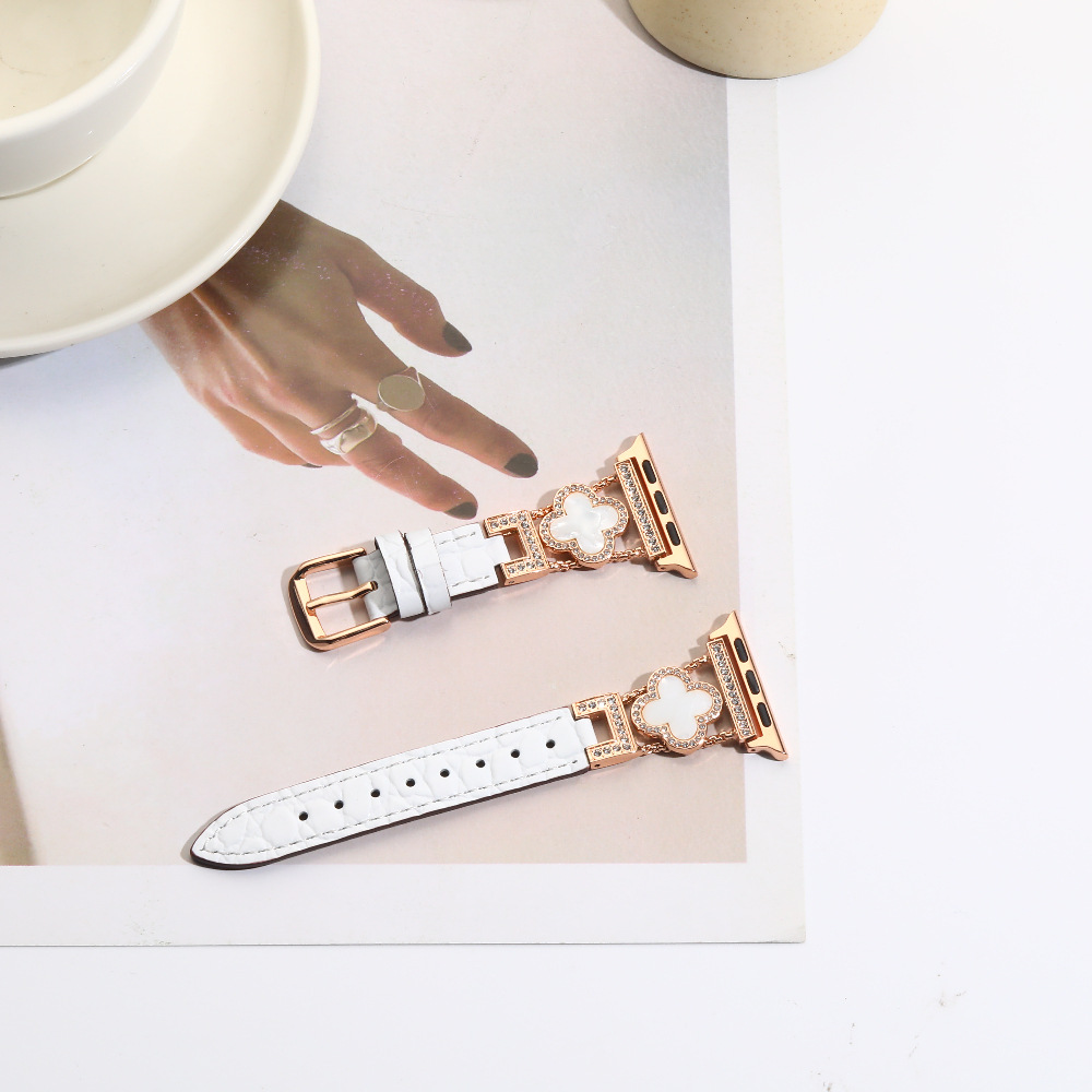 White leather belt rose gold