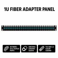 Panel de Conexiones de Fibra Óptica 1U 19in 24 Puertos LC UPC Dúplex 48 Fibras Multimodo con Funda de Cerámica de Zirconia de Doble Capa para Centro de Datos
