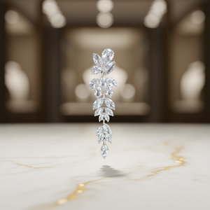 Pendientes de Cristal con Corte Marquesa en Oro Blanco, Diseño de Planta con Engaste de Garras, Joyería Romántica de Moda para Mujer - Product Image 2