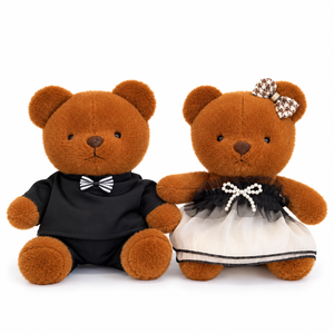 Venta al por mayor directa <span class=keywords><strong>de</strong></span> fábrica: Osos <span class=keywords><strong>de</strong></span> peluche marrones <span class=keywords><strong>de</strong></span> <span class=keywords><strong>pareja</strong></span> con traje <span class=keywords><strong>de</strong></span> pajarita y vestido <span class=keywords><strong>de</strong></span> lazo <span class=keywords><strong>de</strong></span> perlas, juguete suave OEM ODM para regalo - Product Image 1