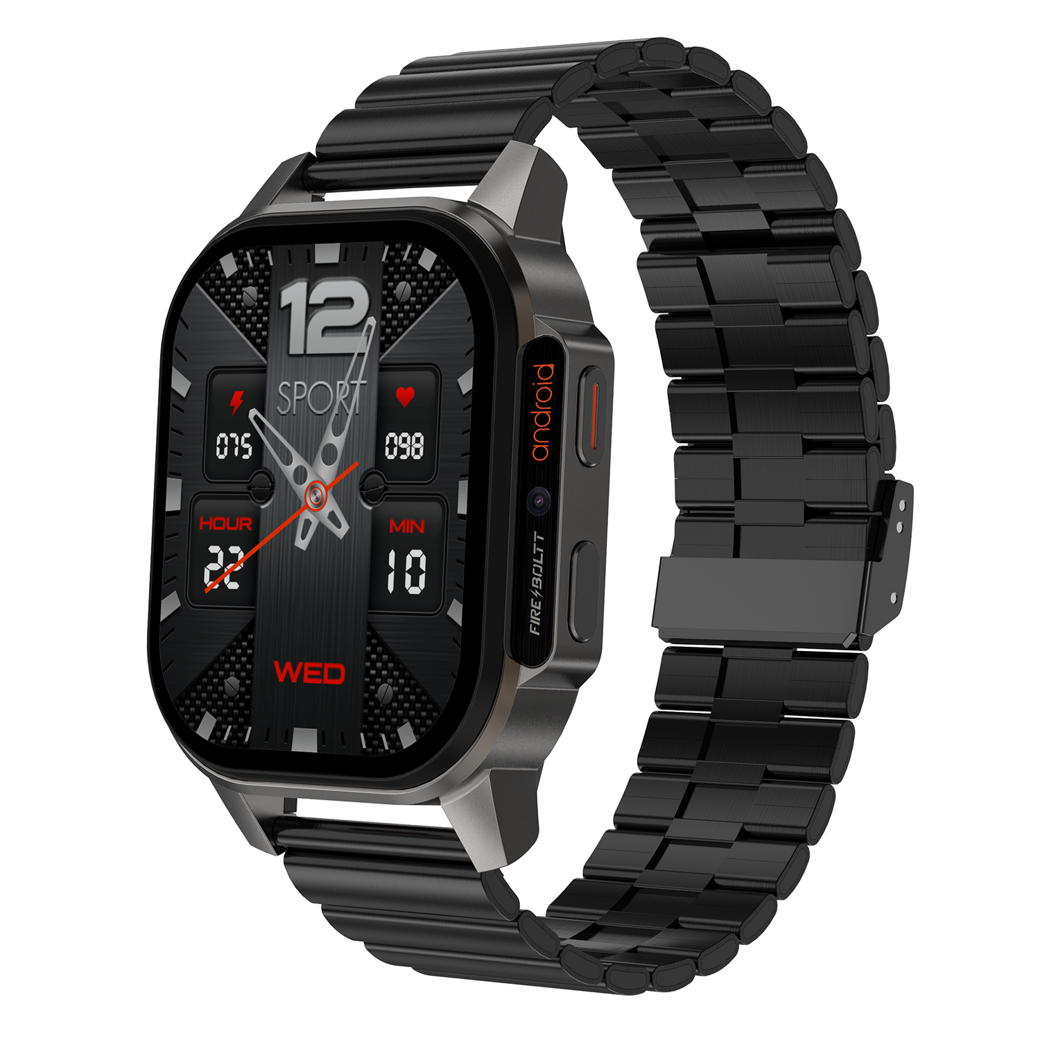 Montre noire avec bracelet en acier inoxydable