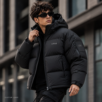 Blouson matelassé avec logo personnalisé, veste d'hiver noire à capuche pour homme, épaisse et chaude, streetwear, vêtements d'extérieur