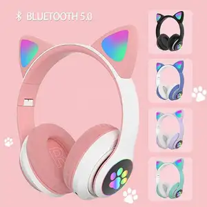 Auriculares inalámbricos con Bluetooth para niñas, cascos con orejas de gato, bonitos, para videojuegos, venta al por mayor