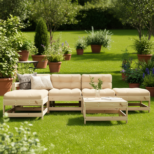 Ensemble de salon de jardin beige en bois naturel, mobilier d'extérieur 4 places, design scandinave - Product Image 2