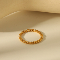 H&C Klassischer 18K PVD-Vergoldeter Edelstahl Vollkugel-Perlenband-Ring Wasserdichter Minimalistischer Stapelbarer Fingerring für Frauen