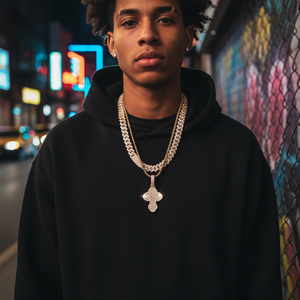 Three Tone Budget Cut Moissanite Gold Plated Sterling Silver Cuban Link <b>Chain</b> <b>Cross</b> Pendant Necklace Iced Hip Hop Unisex Jewelry - Product Image 3