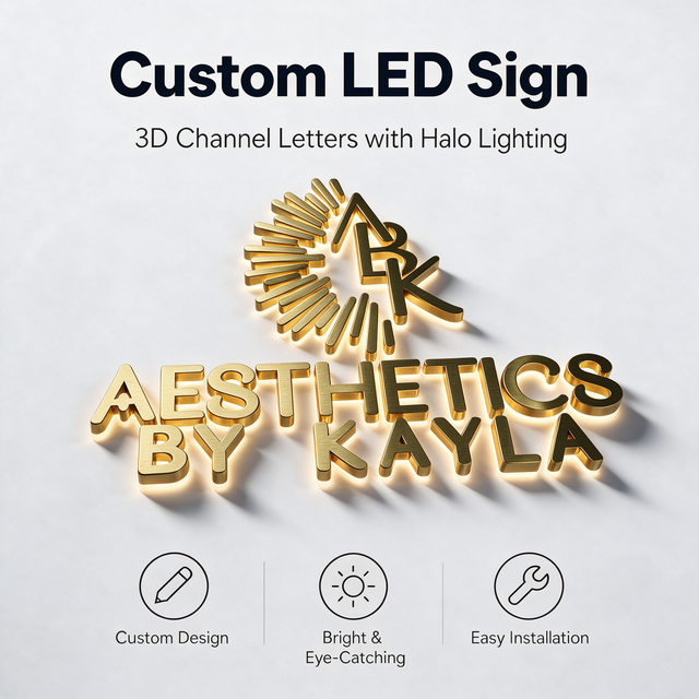 Custom Brushed Gold Halo Lit 3D LED Letters Acrylic Base Backlit Wall Logo Sign for Aesthetics Clinic Sign Beauty Med Spa Sign