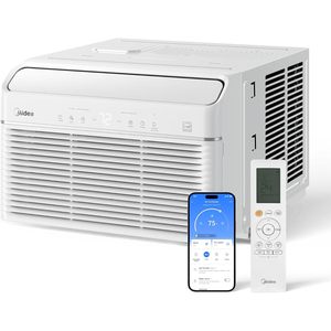 เครื่องปรับอากาศแบบติดหน้าต่าง Midea 12000 บีทียู 1 ตัน พร้อมฟังก์ชั่นทำความร้อนและลดความชื้น รีโมทคอนโทรล สีขาว - Product Image 1
