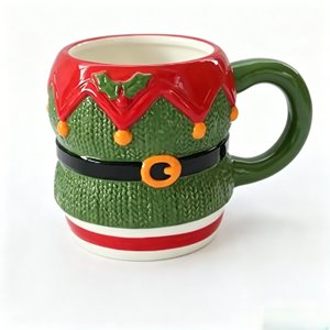 Mug à <span class=keywords><strong>café</strong></span> en céramique sculptée motif elfe mignon, tasse à boisson en tissu tricoté gaufré motif costume d'elfe de Noël pour la décoration de table hivernale - Product Image 1