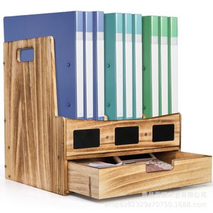 Wooden Desktop <b>File</b> Organizer With <b>Drawers</b> And Blackboard Labels For Office Document Storage Rack Rectangle Standing Type - Product Image 5