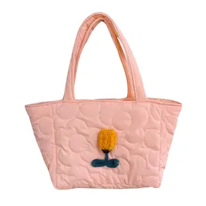 Bolsa de mão japonesa para inverno, sacola de algodão acolchoada floral macia e confortável, leve e confortável