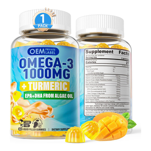 Gomitas OEM veganas sin azúcar Omega-3 <span class=keywords><strong>1000mg</strong></span> gominolas rellenas de cúrcuma Omega 3 con algas DHA EPA Vitaminas A Zinc y <span class=keywords><strong>MSM</strong></span> - Product Image 1