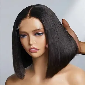 Peruca de cabelo humano curto frontal bob, cabelo virgem desenho duplo, cabelo vietnamita, preço barato, renda 12A, 1 peça, transparente