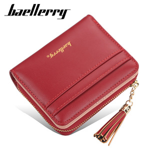 กระเป๋าสตางค์ใบเล็กสำหรับผู้หญิง Baellerry หนัง PU พร้อมพู่ห้อย ซิปใส่บัตร ช่องใส่เหรียญ สีแดง - Product Image 5