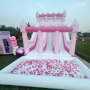 Lâu đài công chúa màu hồng thương mại trượt nước lớn trượt nước thương mại bơm hơi trượt nước màu hồng để Bán hồ bơi thương mại - Product Image 1