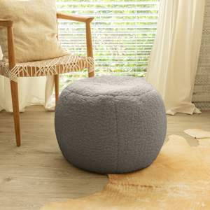 Pouf ottoman Db Jaxx Ellis Small Smoke en fausse fourrure d'agneau, pouf rond moderne pour la décoration du salon - Product Image 5