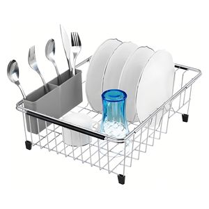 Scolapiatti Espandibile a Singolo Ripiano in Acciaio Inox, Tipo da Appoggio per Lavello, Facile Installazione per Asciugare Piatti e Ciotole - Product Image 2