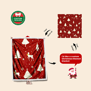 Manta polar Sherpa de franela con estampado de dibujos animados de Navidad personalizada gratis, manta de 2 capas para invierno - Product Image 1