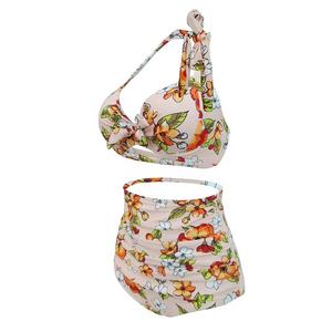 HT0157ハイウエスト女性アンダーワイヤー水着セクシービキニセットヴィンテージフローラルおなかコントロールプラスサイズストラップクラシック水着 - Product Image 2