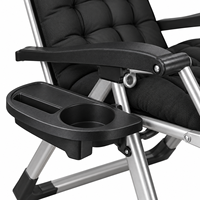 Chaise de plage pliante noire rembourrée avec table latérale et porte-gobelet, chaise longue d'extérieur zéro gravité