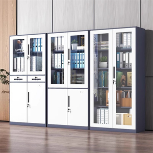 Glass Door Steel Storage Cupboard Iron Bookcase Home Curio <b>Cabinet</b> Figure Display Showcase Metal Filing <b>Cabinet</b> for Office - Product Image 5