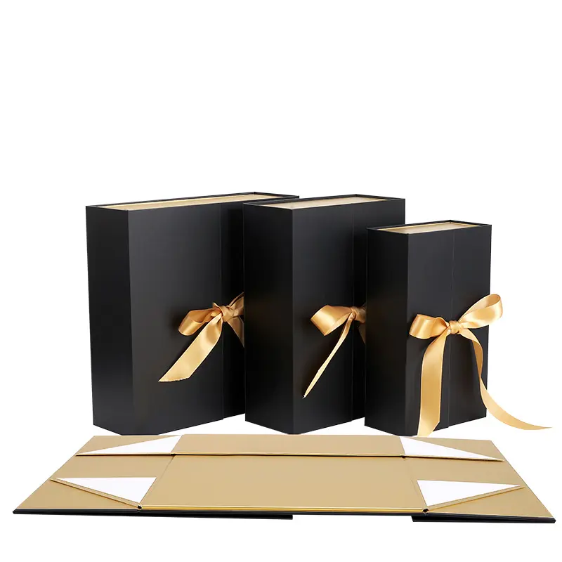 Paquete de embalaje de cajas de papel de cartón con imán magnético plegable para juegos de envoltura de regalo con lazo de cinta Navidad