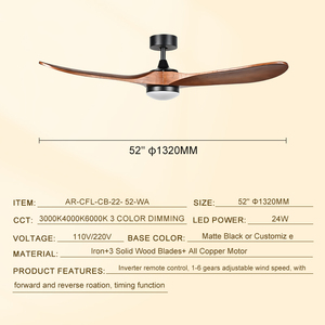 Ventilateur de plafond décoratif élégant de style classique moderne avec pales en bois, luminaire suspendu pour restaurant et hôtel - Product Image 6
