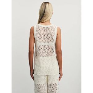 Conjunto de dos piezas de ganchillo personalizado 2026 para mujer: chaleco transparente sin mangas y pantalones de cintura holgada con diseño calado, ideal para vacaciones. - Product Image 5