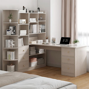 Meja komputer kayu rumah Modern Mesa sa pagsusulat Escritorio de computadora l bentuk meja kantor dengan laci rak buku - Product Image 4