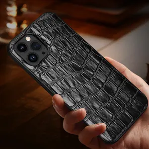 Casing ponsel kulit asli motif buaya, casing penutup belakang ponsel pola buaya asli untuk Iphone 15 14 13 Pro Max
