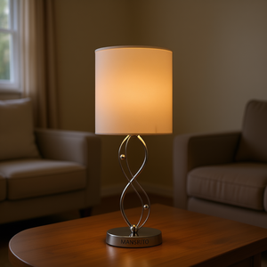 Lámpara de Mesa MAMSSWTD LED con Pantalla de Tela Beige, Base de Hierro, Luz Blanca Cálida, Diseño Contemporáneo para Dormitorio, Tamaño Pequeño - Product Image 2