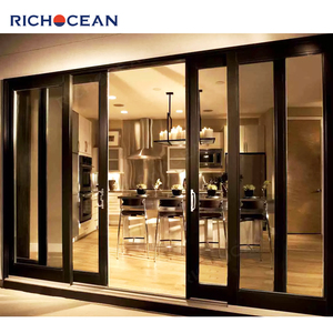 RICHOCEAN Portes coulissantes de balcon à cadre en aluminium noir Porte coulissante en verre à double volet à faible émissivité avec système de rails à vendre - Product Image 5