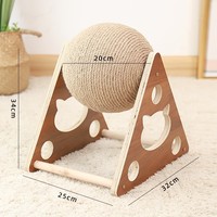 Planche à gratter pour chat avec boule en bois, jouet à griffer pour chat en corde de sisal enveloppée à la main, jouet à plumes pour chat