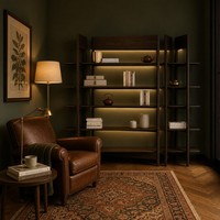 Bibliothèque Modulaire 5 Niveaux en Placage de Chêne Personnalisé, Cadre Ouvert Incliné en Bois Massif, OEM ODM pour Maison, Bureau, Hôtel, Appartement, Villa