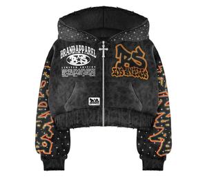 Hooded Sweatshirt Black Full Sleeve Letter Print Streetwear Autumn Wear Regular Fit Women Adults Zipper Front Pockets Tracksuit - Product Image 2