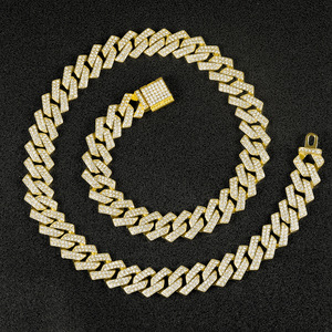 Explosion 15MM Losange Bracelet Plein Diamant Flip Boucle Hip-Hop Hommes Collier Or et <span class=keywords><strong>Argent</strong></span> Chaîne Cubaine - Product Image 6