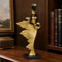 Figurine de femme en résine noire et or, modèle à jupe plissée, dame tenant un vase, sculpture aérographe, décoration moderne pour table et maison