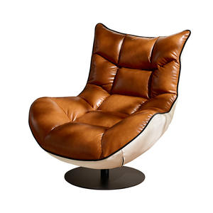 Sillón Individual de Lujo Nórdico, Silla de Diseño para Sala de Estar, Giratoria e Inclinable, con Estructura de Cuero Genuino - Product Image 4