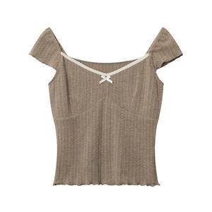 Tops cortos de manga corta para mujer, Camisetas Básicas de cuello cuadrado de Color sólido de verano para fiesta, ropa de calle - Product Image 4