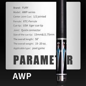 Taco de billar Fury AWP Series de 58'' con eje de arce americano de alta calidad de 11.75mm/13mm, unión central, envoltura de hilo de lino y estuche. - Product Image 6