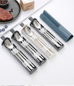 Giá di động tái sử dụng thép không gỉ 304 Bạc cắm trại thiết lập dao kéo 3 cái với hộp <span class=keywords><strong>Flatware</strong></span> đặt trong du lịch muỗng và Ngã Ba - Product Image 5