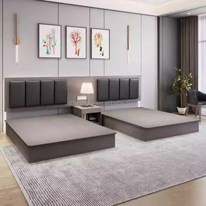 Cheap Hotel Bedroom Furniture Set <b>Single</b> Twin Tatami Bed with Wood Base Upholstered <b>Headboard</b> Nightstand for Boutique Hotel Room - Product Image 3