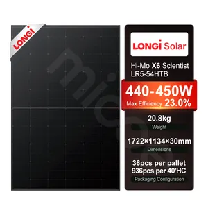 Longi Hi-MO X6 Scientist LR5-54HTB 440~450M Solar Module 440W 445W 450W Pure Black Solar Panel