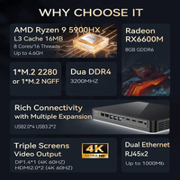 AMD R-yzen 9 R9 5900HX Radeon RX 6600M 64GB DDR4 RAM 2TB NVME WiFi6 4K UHD HTPC Mini ordinateur de bureau PC de jeu