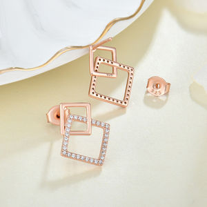 Pendientes Largos <span class=keywords><strong>de</strong></span> Plata <span class=keywords><strong>de</strong></span> Ley Chapados en Oro Rosa YILUN con Circonita Cúbica - Diseño Geométrico, Elegantes <span class=keywords><strong>para</strong></span> Mujer, Aniversario - Product Image 2