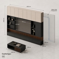 Ensemble Meuble TV et Table Basse Luxe Moderne Sans Poignées, Meuble de Rangement Mural en Bois Cannelé pour Salon, Villa, Appartement CE