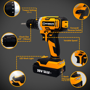 Tournevis WORKSITE, <span class=keywords><strong>brosse</strong></span>, 20V, support OEM, perceuse à main sans fil, batterie au lithium, perceuse à main pour usage domestique - Product Image 6