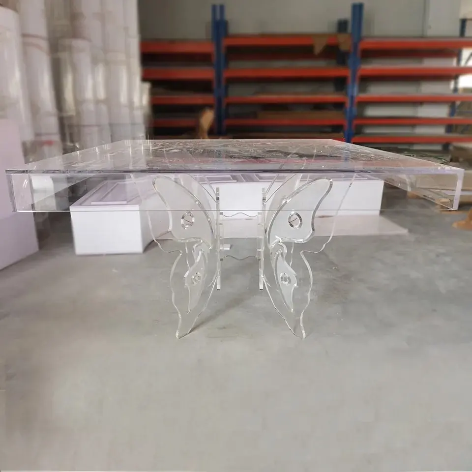 Farfalla Design trasparente in acrilico trasparente per eventi di nozze tavolo quadrato