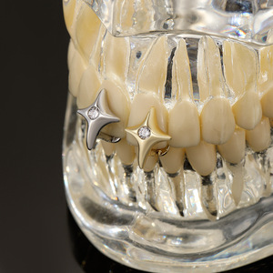 Grillz en forme d'étoile or et argent avec sertissage zircon pour fête, accessoires dentaires unisexes - Product Image 1